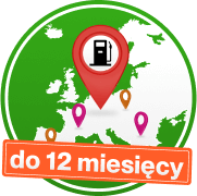 Ilustracja: Mapa Europy z pinezkami symbolizującymi pozycje stacji beznynowych